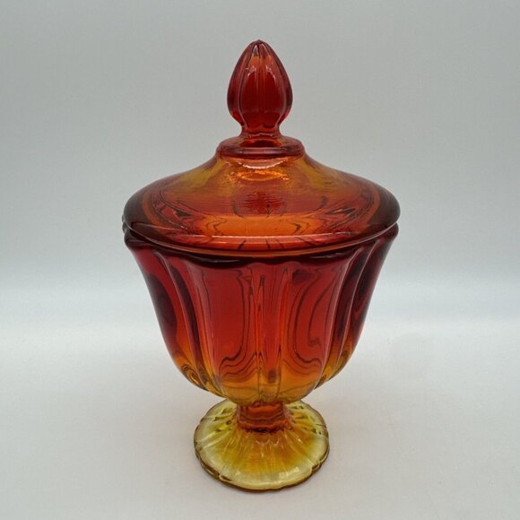 L.E. Smith Other - Vintage LE Smith Simplicity  Amberina  Apothecary Jar Candy Dish & Lid MCM Glow